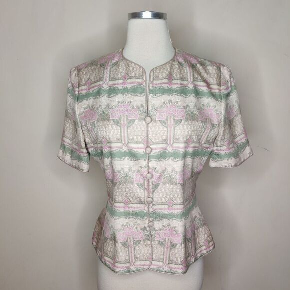 Adrianna Papell 100% Silk Floral Jacket Short Sleeve Button Up - Picture 1 of 10
